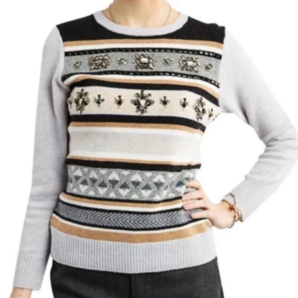 J Crew Beaded Fair Isle Sweater